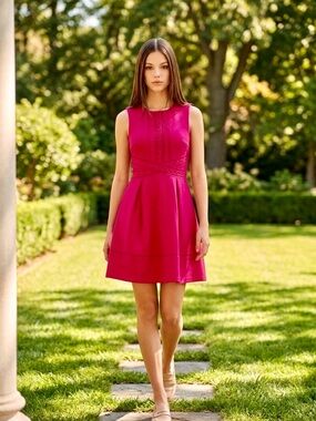 Adelyn Rae fuscia Sleeveless Lace-Accent Fit & Flare Mini Dress